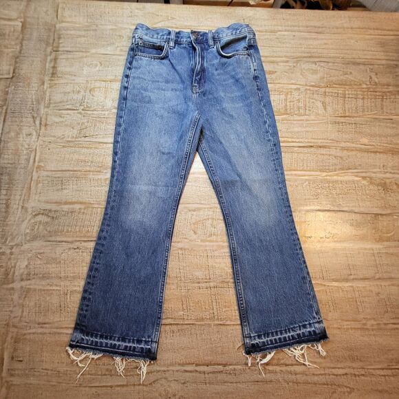 Free People Jeans Womens 25 Boot Cut Raw Hem Capri Cotton Distressed - Picture 1 of 10